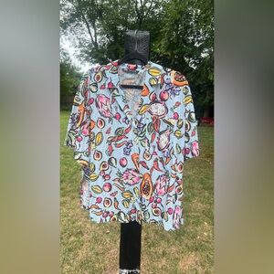 Zara oversized tropical fruits blouse